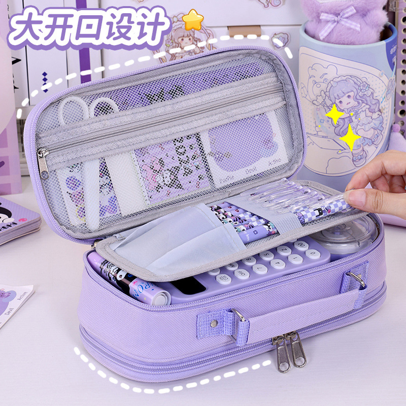 Nuevos productos transfronterizos de doble rejilla doble cremallera bolsas de lápiz de gran capacidad de estudiantes caja de lápiz de mano caja de almacenamiento de papelería