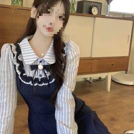大码春季女装甜美法式假两件长袖连衣裙气质长款裙子胖mm遮肚显瘦