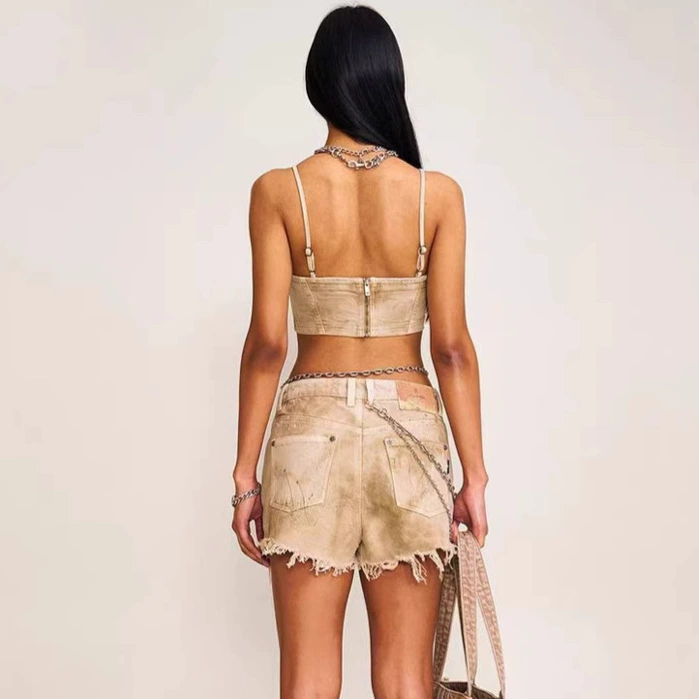 Шорты SK Wild Continental из денима, средне-низкая талия, ручная отделка, ретро стиль