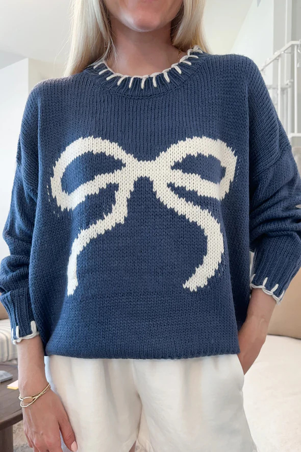 Vêtements pour femmes 2024 nouveau pull de style paresseux haut tricoté nœud jacquard vêtements d'extérieur amples pull pour femmes_voghion.com