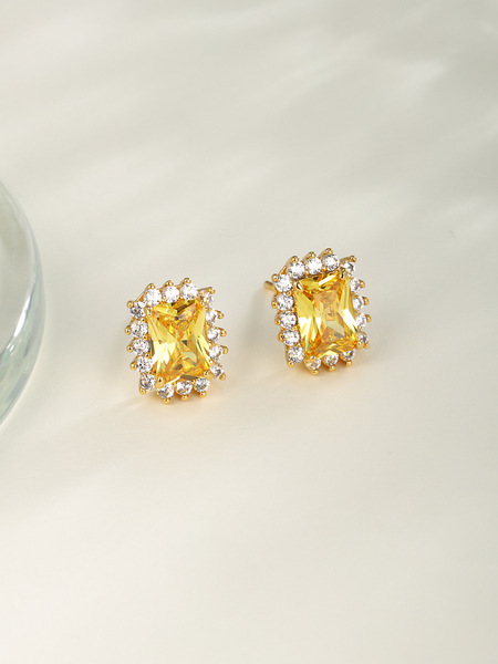 Xuping Jewelry Caibao Series Copper Set Zircon Geometric Square Earrings Pendant Elegant Retro Gem suit