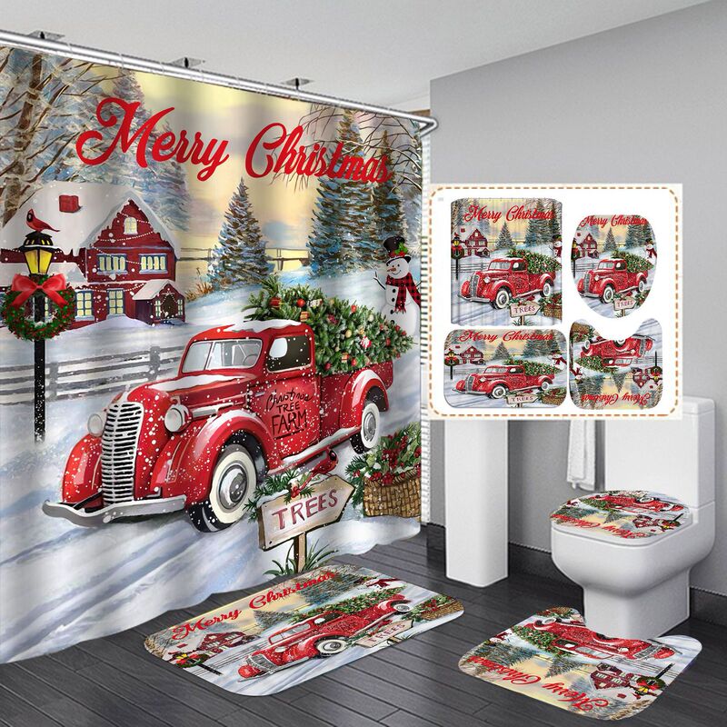 Factory Direct Supply of High-Definition Shower Curtain Four-Piece Set Christmas Waterproof Punch-Free Bathroom Partition Curtain Hotel Shower Curtain Factory Direct Supply of High-Definition Shower Curtain Four-Piece Set Christmas Waterproof Punch-Free Bathroom Partition Curtain Hotel Shower Curtain