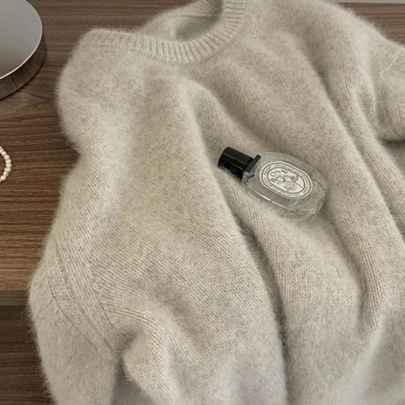 设计感软糯仿浣熊绒圆领毛衣女冬季厚慵懒风奶fufu内搭针织衫上衣|undefined
