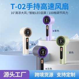 T02高速手持风扇usb充电大风力暴力涡轮数显100档迷你无刷小风扇