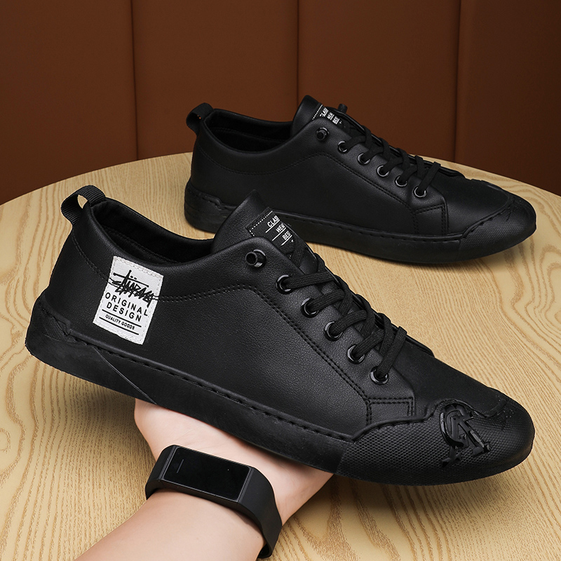 Schwarze Herren Freizeitschuhe Aus Leder Rutschfest Und Robust_voghion.com