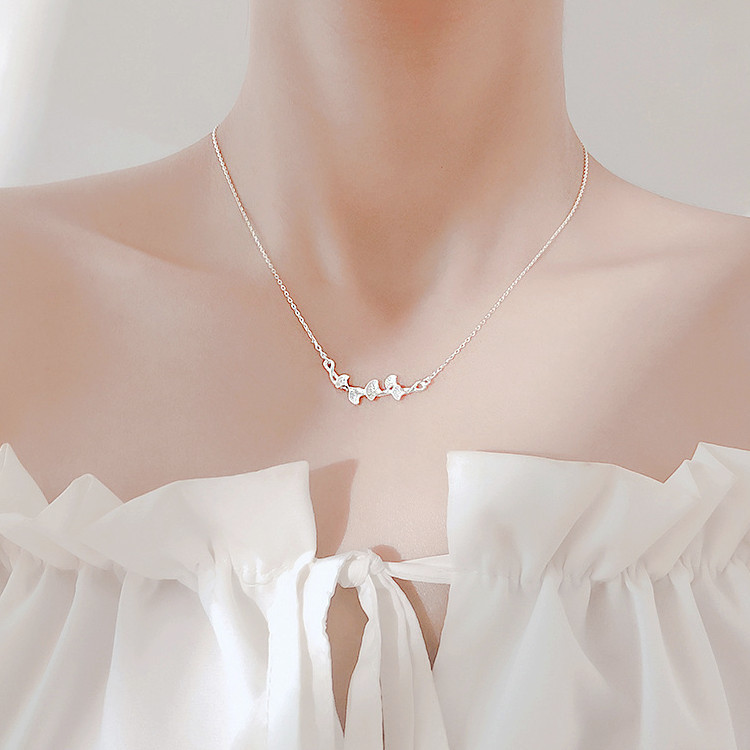 Fangxing S925 Sterling Silver Ginkgo Leaf Necklace Women's Trendy Clavicle Chain Simple Niche Elegant Versatile Forest Style Pendant Popular