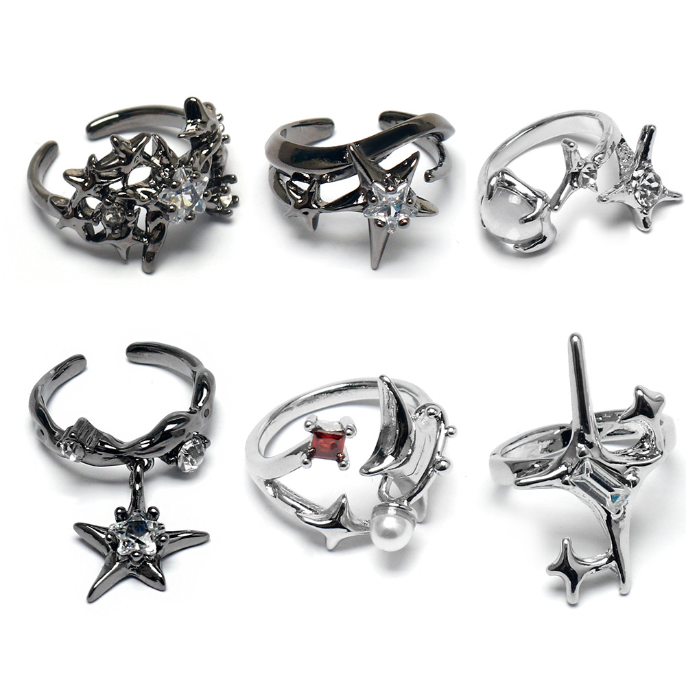Korean Fashion New Product Cold Style Four-Pointed Star Ring Ladies Elegant Exquisite Open Ring Trendyy Index Finger Ring