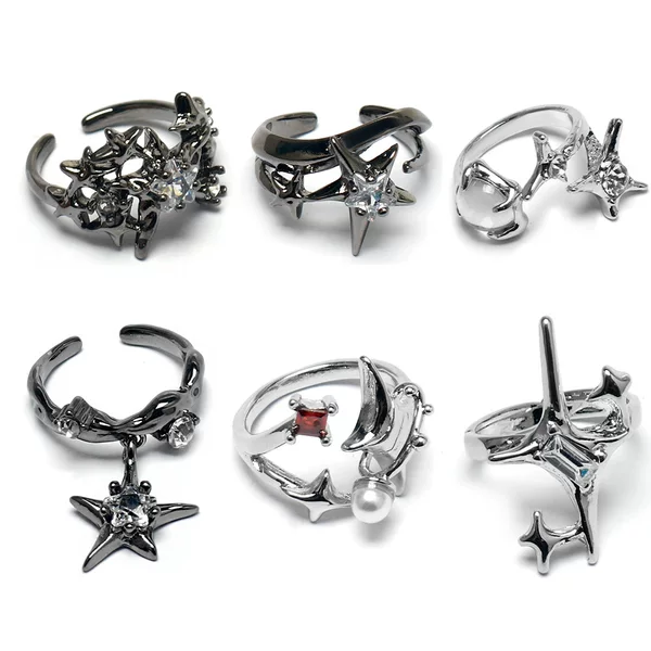 Korean Fashion New Product Cold Style Four-Pointed Star Ring Ladies Elegant Exquisite Open Ring Trendyy Index Finger Ring