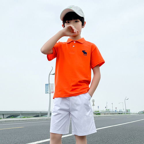  New Summer Children's Polo Shirt with Stand-up Collar Short Sleeve Boys' Cotton T-shirt for Kids and Toddlers Baby Pique Cotton