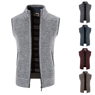 Amazon thickened fleece-lined warm vest youth fashion cardigan waistcoat autumn and winter men's stand collar sleeveless vest