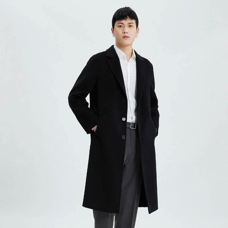 가을과 겨울 울 코트 남성용 중간 길이의 무릎 양면 캐시미어 코트 비즈니스 모직 세트 모직 트렌치 코트