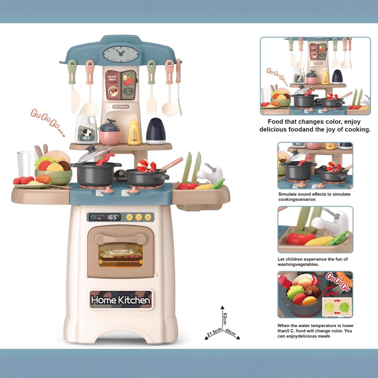 Comercio exterior infantil simulación de 63cm pulverización de agua cocina cubierta de mesa de cocina juego de juguetes de mesa de cocina