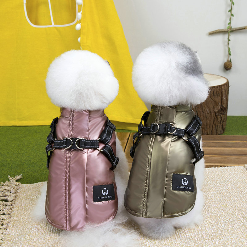 新款宠物棉衣秋冬季狗狗防水滑雪服胸背一体反光条加棉防水马甲|undefined