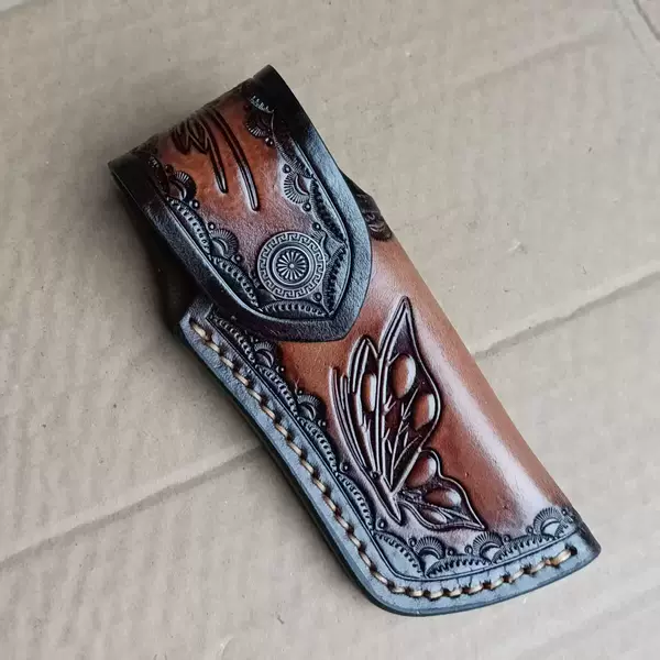 Carved leather sheath for knives, outdoor knife, folding knife, knife sheath, Damascus knife sheath
