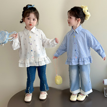 女童可爱彩扣衬衫春秋款2025新款儿童韩版时尚小女孩洋气长袖衬衣