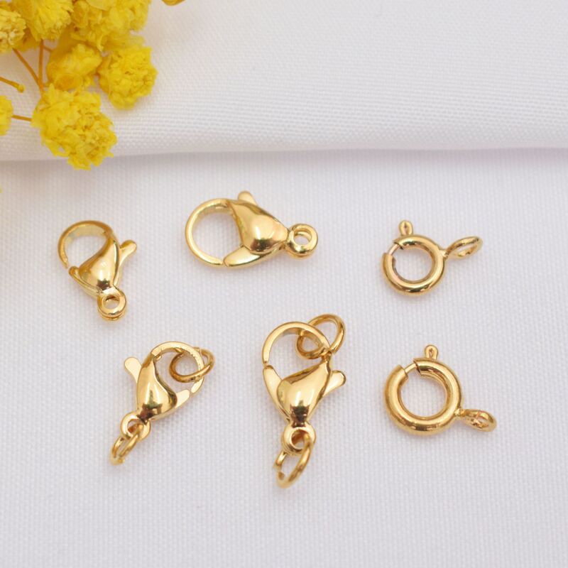 No fading 24k vacuum gold lobster buckle spring buckle bracelet necklace closing buckle diy handmade jewelry buckle wholesale