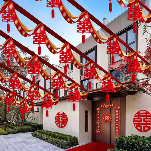 Rural yard wedding ribbons, flower decorations, wedding ribbons, scene layout, wave flags, wholesale wedding supplies