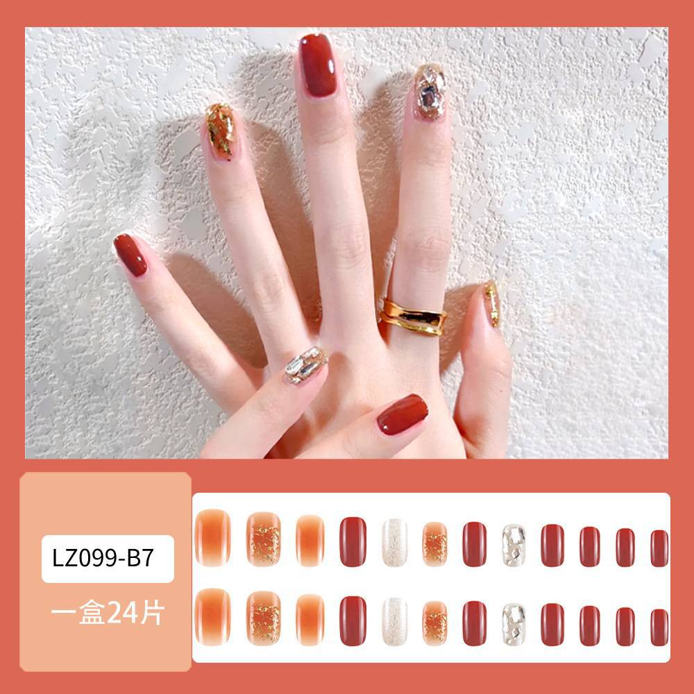Festival de Primavera más vendidos vinos rojos de uñas dorados brillantes tridimensionales 24 piezas de uñas falsas de Año Nuevo al por mayor