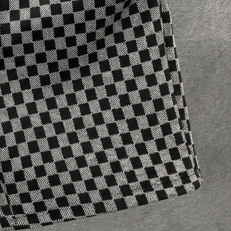 Men's Summer Casual Houndstooth Print Shorts, Loose Fit Straight Leg 5-Inch Inseam High Street Retro Style Shorts For Daily Streetwear_viptrois.com