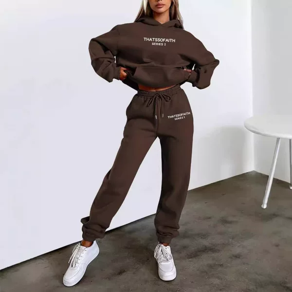 Wholesale popular European and American women's clothing, letter-printed hooded sweatshirt and fashionable fleece pants set