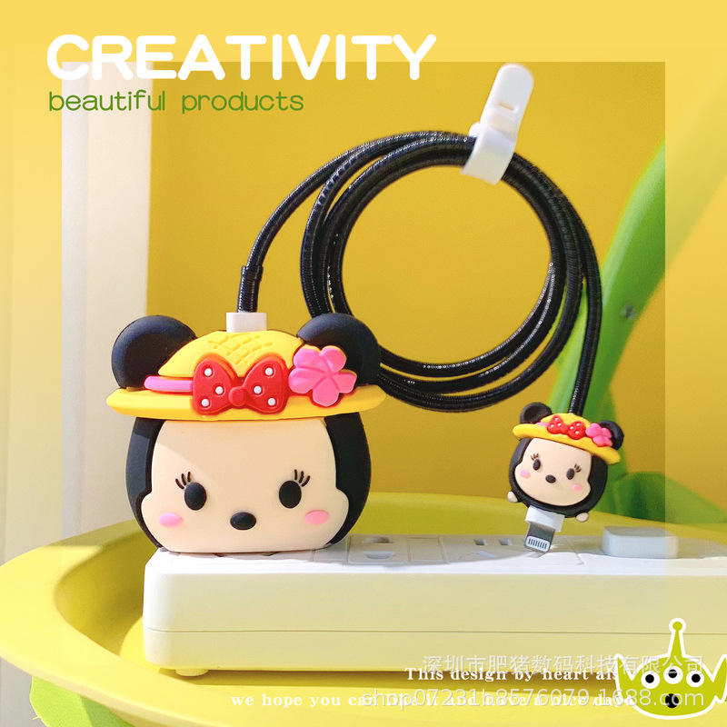 Nuevo cable de datos de dibujos animados cubierta protectora adecuado para Apple carga rápida cabeza 18/20W carga cabeza cubierta protectora Winder