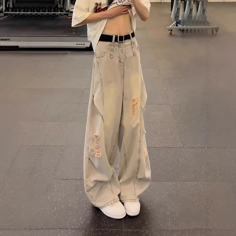 American Retro Ripped Jeans for Men, Spring High-Waisted Pants That Make Legs Look Longer, Diagonal Cut Casual Straight-Leg Flared Pants American Retro Ripped Jeans for Men, Spring High-Waisted Pants That Make Legs Look Longer, Diagonal Cut Casual Straight-Leg Flared Pants