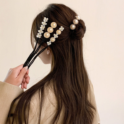 2pcs women girls Hair barrette hair ponytail hair bun holder hairpin Pearl Flower Hair accessories