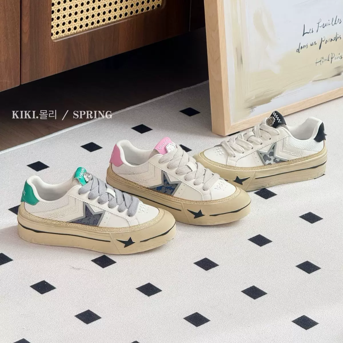 mollykiki复古星星做旧脏脏鞋女2026早春新款休闲百搭ins小白板鞋