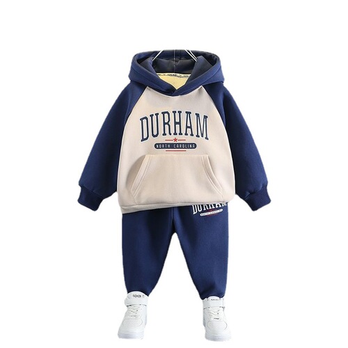 Boys' Thicker Padded Hooded Sweatshirt and Pants Set -  Autumn/Winter New Arrival Children's Two-Piece Set - One Piece Shipped