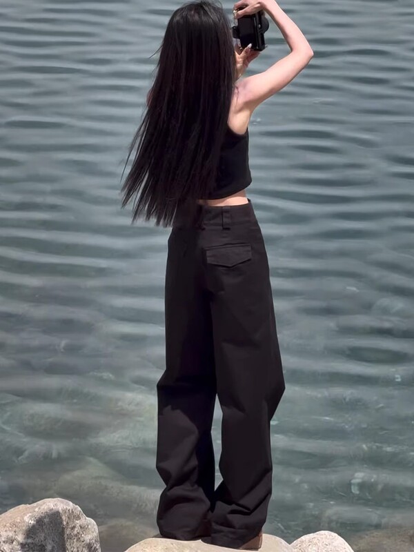 美式工装阔腿裤女大码胖mm宽松显瘦高腰窄版直筒西装裤子|undefined
