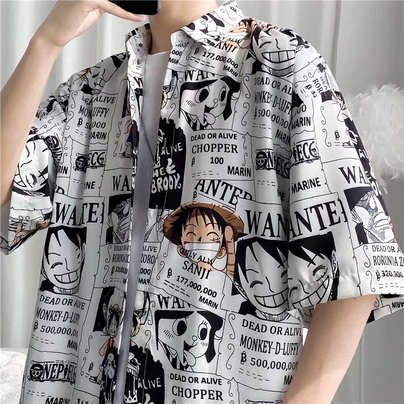 ins Japanese Style Retro Cartoon Short-sleeved Shirt Men's Hong Kong Style Shirt Graffiti Hawaiian Beach Duplex Handsome Half-sleeved Trendy