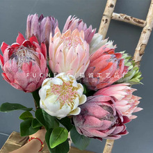 南非帝王花仿真花植绒大帝王高端花材婚礼家居软装外贸出口假花