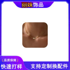 亚马逊设计感十字架吊坠项链  女生氛围感饰品锁骨链男女饰品