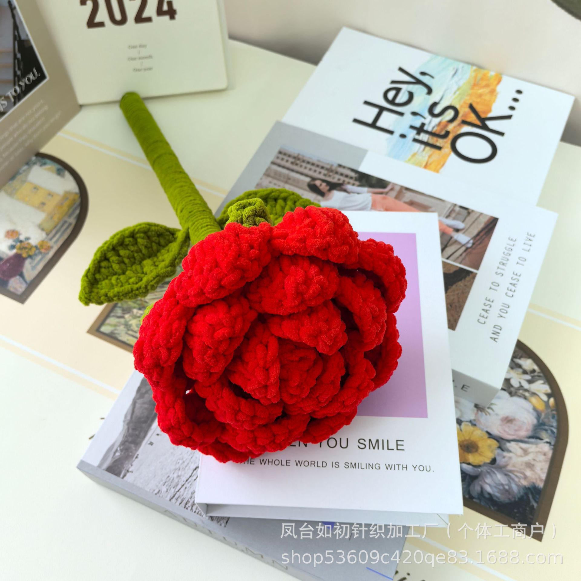 巨无霸玫瑰花纯手工针织花冰条线钩织母亲节情人节礼品花束仿真花