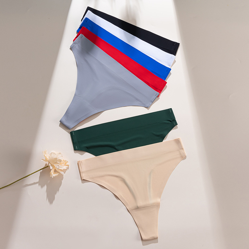 Cross-border long high waist Brazilian underwear women's sexy seamless one-piece invisible T-pants plus size ice silk briefs