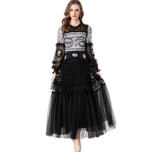 佳妮重工刺绣撞色长袖大摆荷叶边礼服大摆连衣裙欧美女装秋冬2025