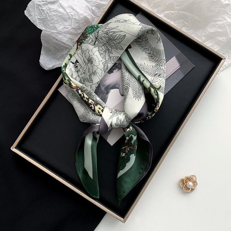 Bufanda de seda, bufanda cuadrada, sentido avanzado, nueva bufanda de seda de simulación, chal estampado, bufanda decorativa de todo fósforo, pañuelo en la cabeza, cinturón para el cabello, cabello atado