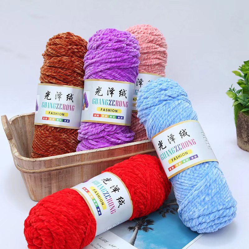 三股雪尼爾光澤絨毛線 團鈎鞋粗毛線編織毛衣圍巾帽子線