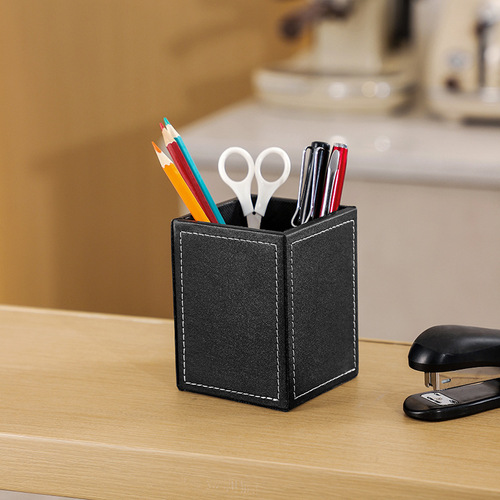 Leather pen holder ornaments office supplies storage gift desktop storage box creative square leather single pen holder printing