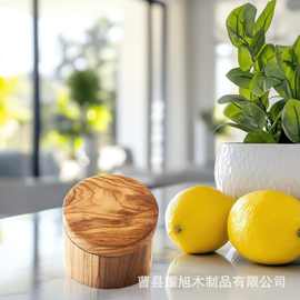 木质调料盒两个隔层调料容器磁性旋转盖圆形实木细盐味精收纳盒