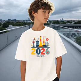 2026年新款男童上衣多元素卡通图案印花日常休闲圆领短袖T恤