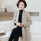 妈妈装中老年新款双面呢大衣春秋开衫外套中年时尚洋气羊毛外搭女，女装毛呢外套，妃慕昵服饰