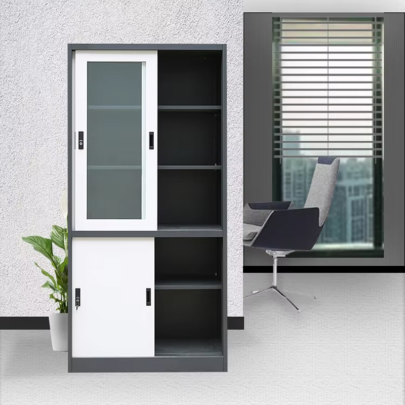 Exportación de comercio exterior puerta corredera gabinete de archivos de acero puerta corredera oficina archivos con bloqueo puerta de vidrio armario de almacenamiento