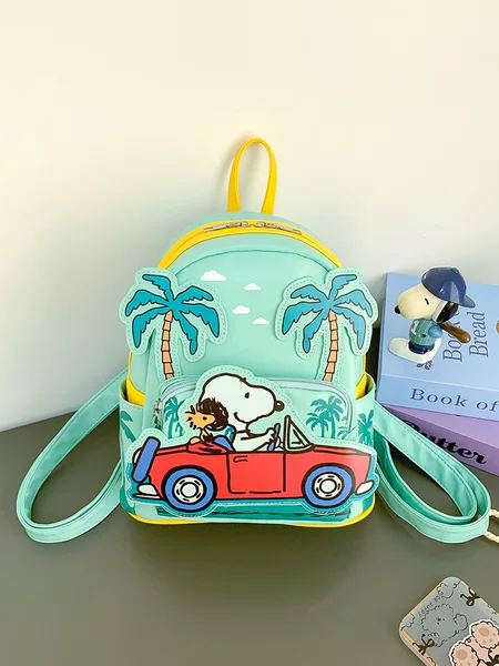 Korean Version Cute Cartoon Children's Backpack High-Value Fresh Green Splicing Holiday Puppy Pu Leather Backpack