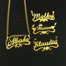 欧美跨境热销钛钢项链 自定义名字吊坠项链创意链条穿过名字吊坠