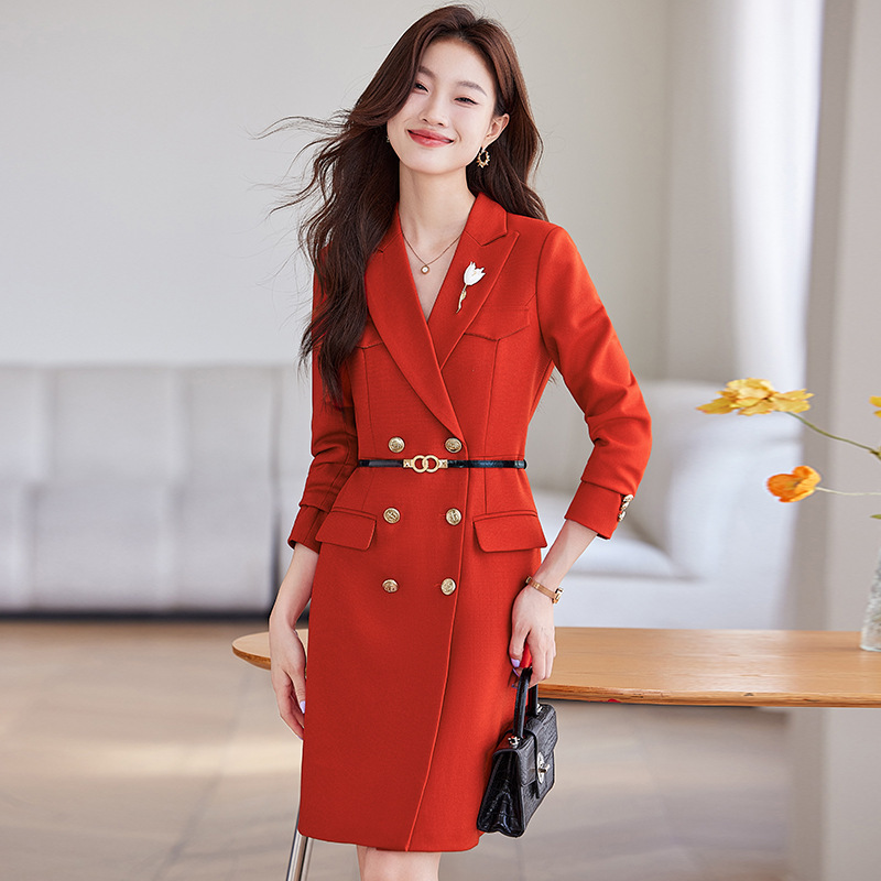 Red Suit Dress, High-End Women's 2025 Autumn and Winter New Style, Formal Occasion, Professional Temperament, Waist-Cinching Skirt Red Suit Dress, High-End Women's 2025 Autumn and Winter New Style, Formal Occasion, Professional Temperament, Waist-Cinching Skirt