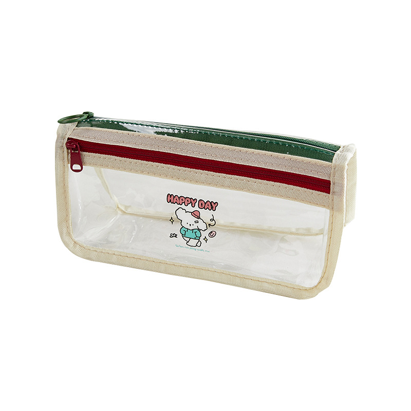 Nueva caja de lápices de gran capacidad de color de contraste transparente para niñas, sentido de diseño, caja de papelería de nicho, caja de lápices estilo ins para estudiantes de escuela primaria