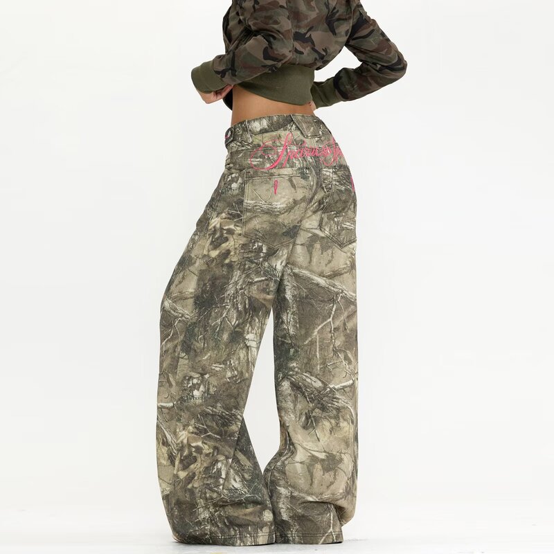 American Retro Branch Camouflage Workwear Jeans for Men, Spring and Autumn Baggy Street Style Loose Versatile Scimitar Pants