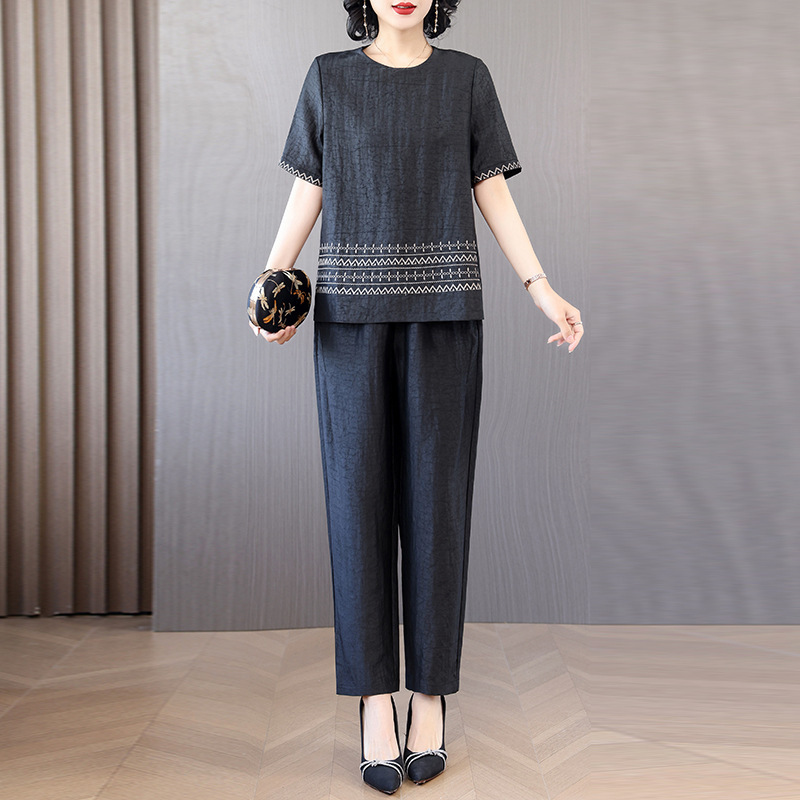 26 Summer Chinese-Style Two-Piece Set for Middle-Aged and Elderly Mothers, Chinese-Style Loose Thin Silk Top and High-Waisted Casual Pants 26 Summer Chinese-Style Two-Piece Set for Middle-Aged and Elderly Mothers, Chinese-Style Loose Thin Silk Top and High-Waisted Casual Pants