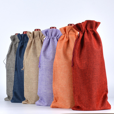 厂家批发麻布红酒袋 束口红酒袋子礼品手提葡萄酒保护袋包装袋